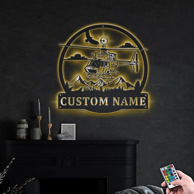 Personalized Helicopter Metal Sign WITH LED/WITHOUT LED Lights v3 Custom Helicopter Metal Sign Hobbie Gifts Birthday Gift Helicopter Sign