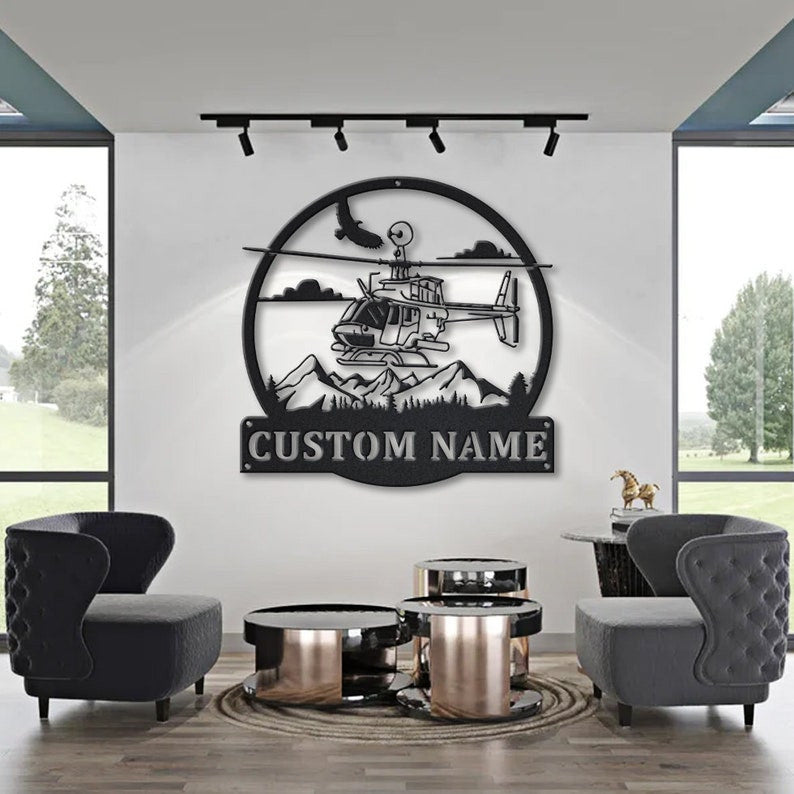 Personalized Helicopter Metal Sign WITH LED/WITHOUT LED Lights v3 Custom Helicopter Metal Sign Hobbie Gifts Birthday Gift Helicopter Sign