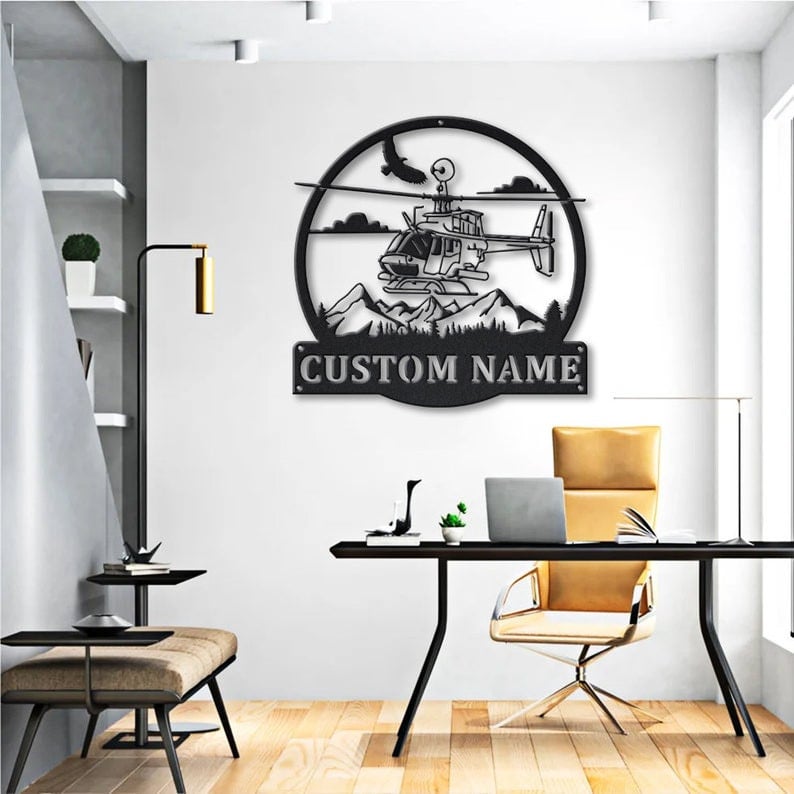 Personalized Helicopter Metal Sign WITH LED/WITHOUT LED Lights v3 Custom Helicopter Metal Sign Hobbie Gifts Birthday Gift Helicopter Sign