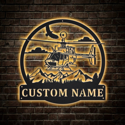 Personalized Helicopter Metal Sign WITH LED/WITHOUT LED Lights v3 Custom Helicopter Metal Sign Hobbie Gifts Birthday Gift Helicopter Sign