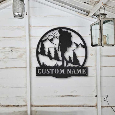 Personalized Backpacking Hiking Female Monogram Metal Sign Art Custom Backpacking Metal Sign Hobbie Gifts Sport Gift Birthday Gift