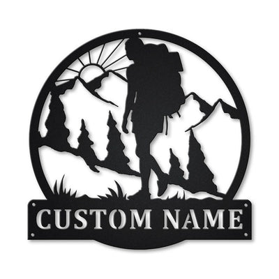 Personalized Backpacking Hiking Female Monogram Metal Sign Art Custom Backpacking Metal Sign Hobbie Gifts Sport Gift Birthday Gift