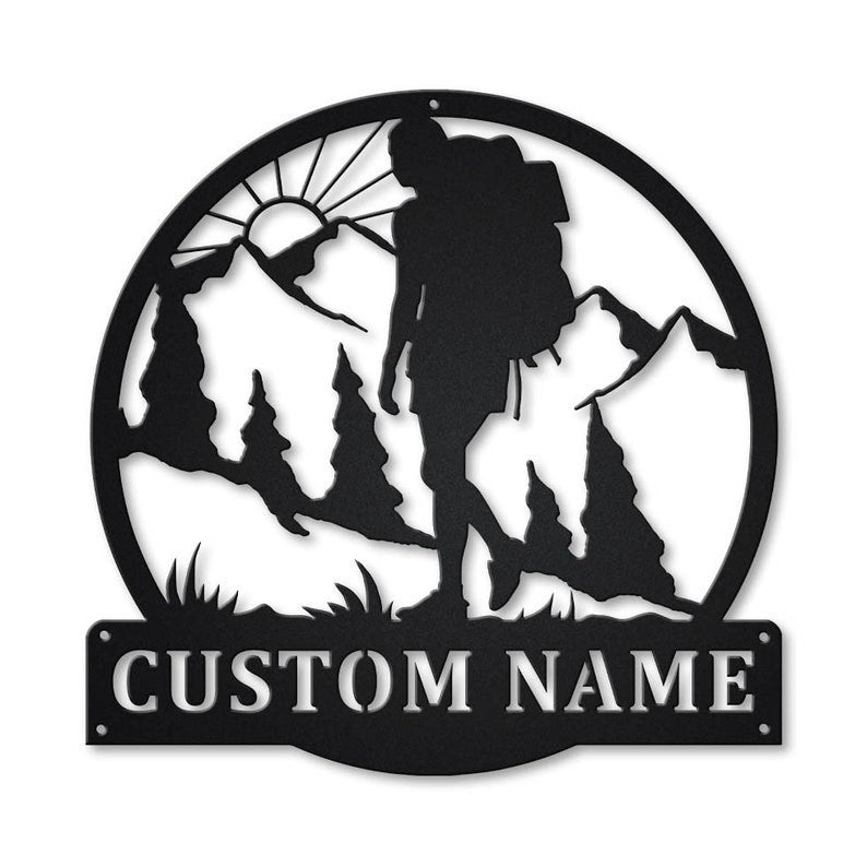 Personalized Backpacking Hiking Female Monogram Metal Sign Art Custom Backpacking Metal Sign Hobbie Gifts Sport Gift Birthday Gift