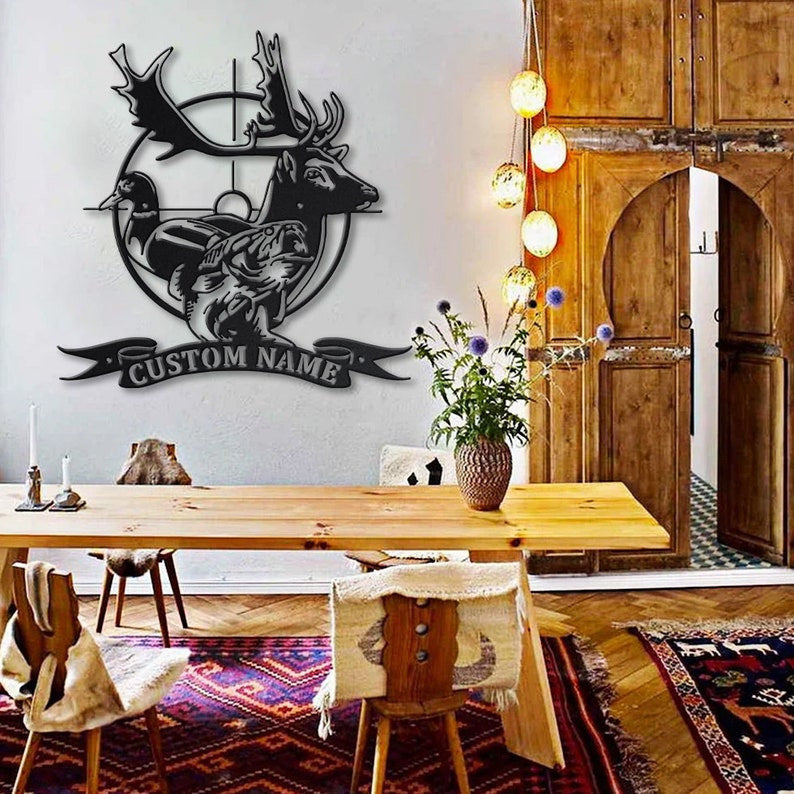 Personalized Deer Duck Fish Hunting Metal Sign Art Metal Wall Art Hunting Camp Sign Hunting Housewarming Outdoor Metal Sign