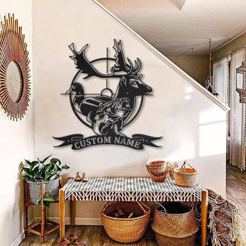Personalized Deer Duck Fish Hunting Metal Sign Art Metal Wall Art Hunting Camp Sign Hunting Housewarming Outdoor Metal Sign
