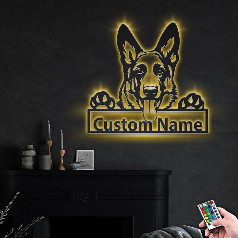 Personalized German Shepherd Dog Metal Sign WITH LED/WITHOUT LED Lights Custom German Shepherd Metal Sign Hobbie Gifts Birthday Gift Dog Sign
