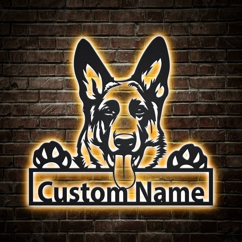Personalized German Shepherd Dog Metal Sign WITH LED/WITHOUT LED Lights Custom German Shepherd Metal Sign Hobbie Gifts Birthday Gift Dog Sign