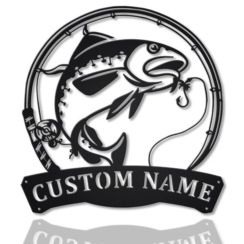 Personalized Atlantic Cod Fishing Fish Pole Monogram Metal Sign WITH LED/WITHOUT LED Lights Custom Atlantic Cod Fishing Metal Sign Hobbie Gifts