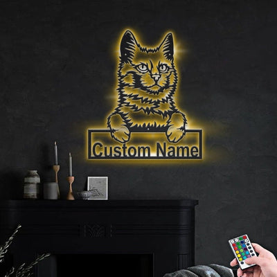 Personalized Turkish Angora Cat Metal Sign WITH LED/WITHOUT LED Lights Custom Turkish Angora Cat Metal Sign Birthday Gift Cat Sign