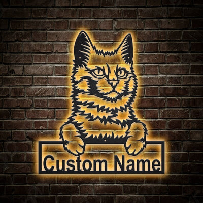 Personalized Turkish Angora Cat Metal Sign WITH LED/WITHOUT LED Lights Custom Turkish Angora Cat Metal Sign Birthday Gift Cat Sign