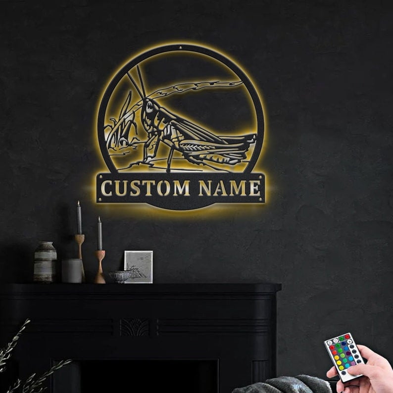Personalized Grasshopper Animal Metal Sign WITH LED/WITHOUT LED Lights Custom Grasshopper Metal Sign Birthday Gift Grasshopper Gift