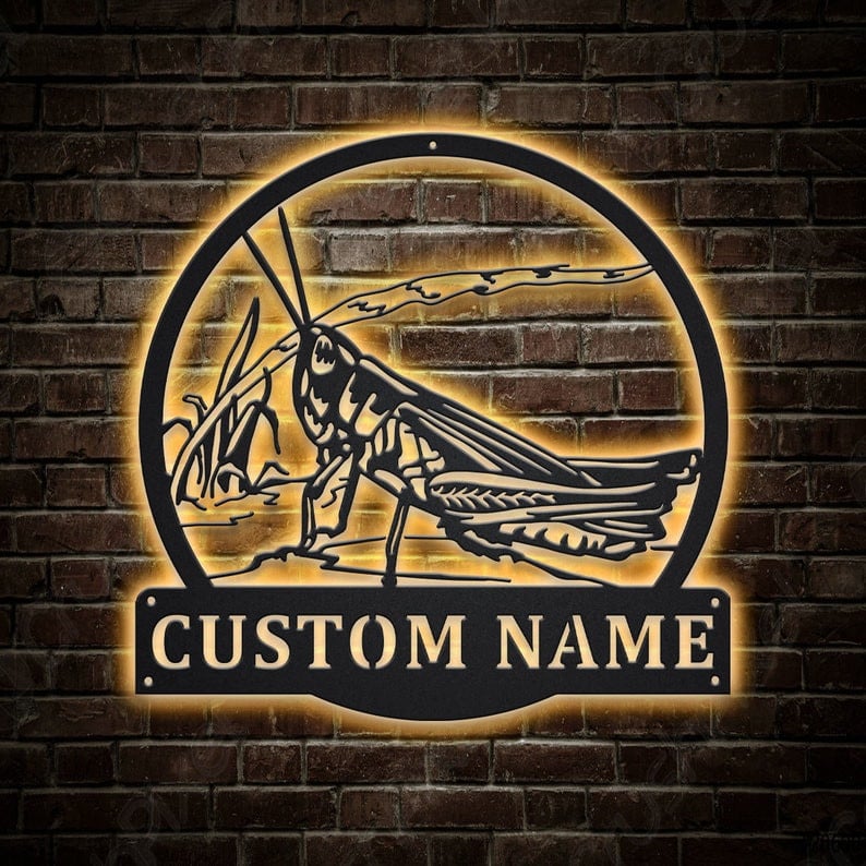 Personalized Grasshopper Animal Metal Sign WITH LED/WITHOUT LED Lights Custom Grasshopper Metal Sign Birthday Gift Grasshopper Gift