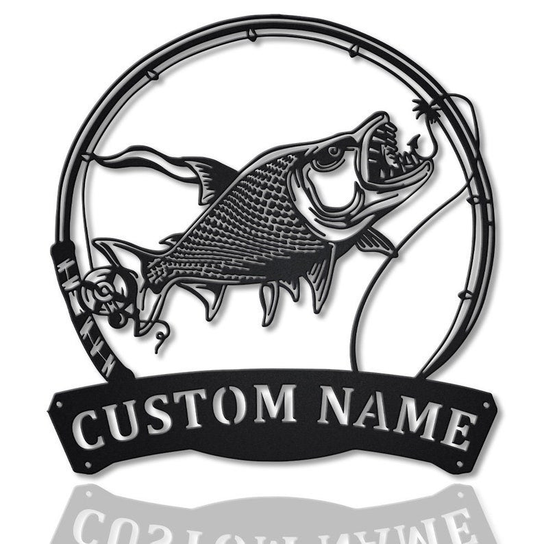 Personalized Tigerfish Fishing Fish Pole Monogram Metal Sign WITH LED/WITHOUT LED Lights Custom Tigerfish Fishing Metal Sign Fishing Gifts