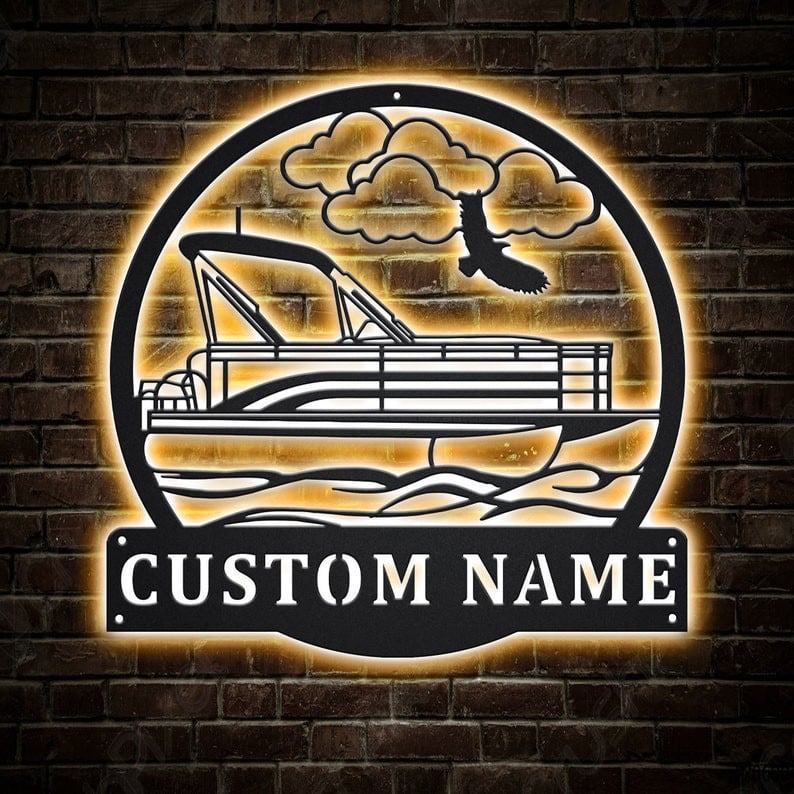 Personalized Pontoon Boat Monogram Metal Sign WITH LED/WITHOUT LED Lights Custom Pontoon Boat Metal Sign Hobbie Gifts Birthday Gift