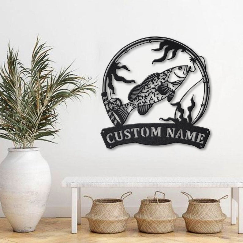 Personalized Grouper Fishing Fish Pole Metal Sign Art Custom Grouper Fishing Metal Sign Grouper Fishing Gifts for Men Fishing Gift
