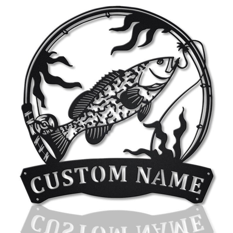 Personalized Grouper Fishing Fish Pole Metal Sign Art Custom Grouper Fishing Metal Sign Grouper Fishing Gifts for Men Fishing Gift