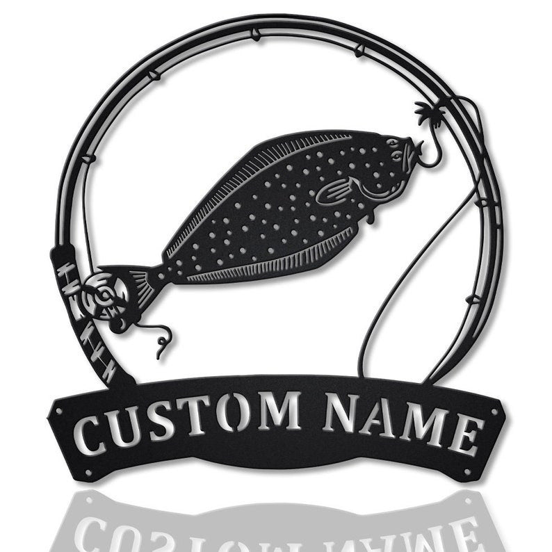 Personalized Halibut Fishing Fish Pole Metal Sign Art Custom Halibut Fishing Metal Sign Halibut Fishing Gift