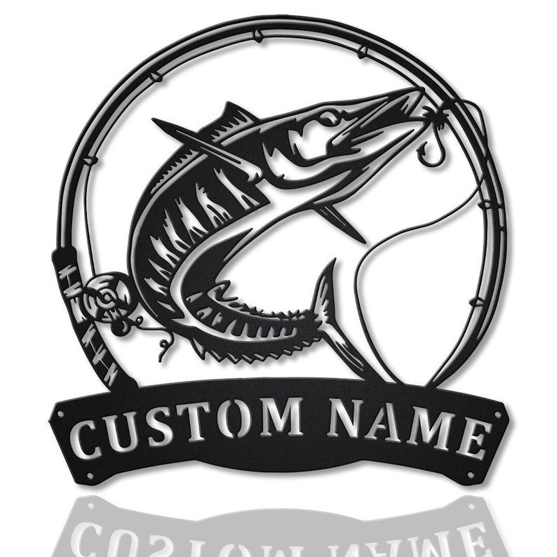Personalized Wahoo Fishing Fish Pole Monogram Metal Sign WITH LED/WITHOUT LED Lights Custom Wahoo Fishing Metal Sign Hobbie Gifts