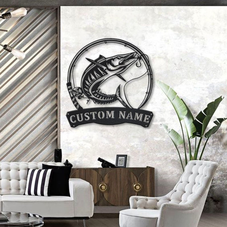 Personalized Wahoo Fishing Fish Pole Monogram Metal Sign WITH LED/WITHOUT LED Lights Custom Wahoo Fishing Metal Sign Hobbie Gifts