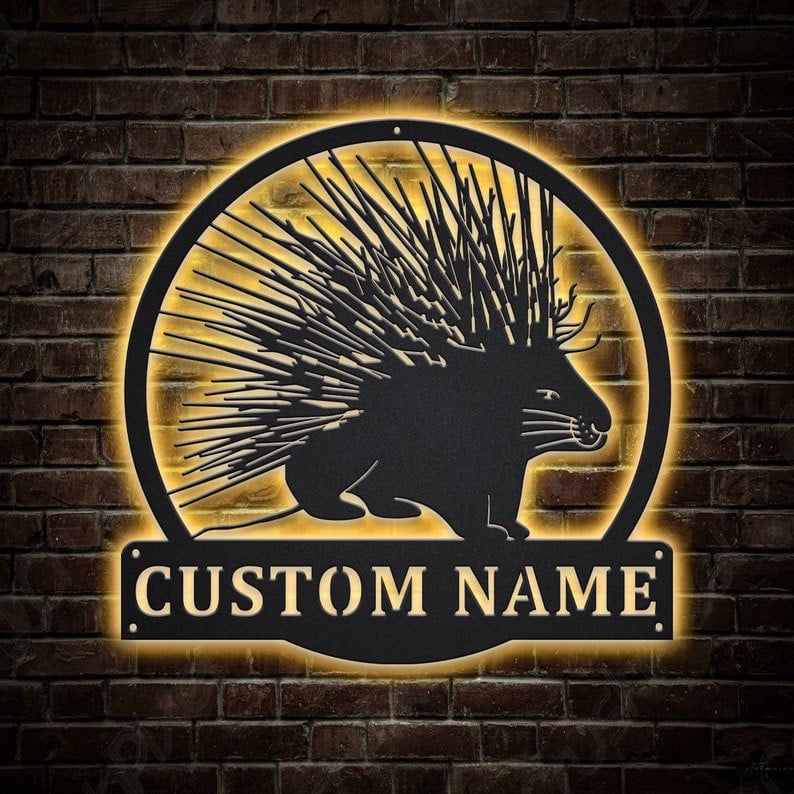 Personalized Porcupine Metal Sign WITH LED/WITHOUT LED Lights Custom Porcupine Sign Birthday Gift Porcupine Sign