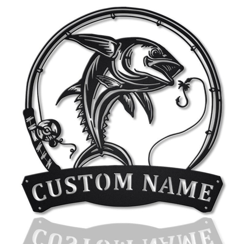 Personalized Dolphin Fishing Fish Pole Monogram Metal Sign WITH LED/WITHOUT LED Lights Custom Dolphin Fishing Metal Sign Fishing Gifts