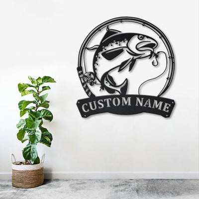 Personalized Atlantic Cod Fishing Fish Pole Metal Sign Art Custom Atlantic Cod Fishing Metal Sign Fishing Gift Decor Decoration