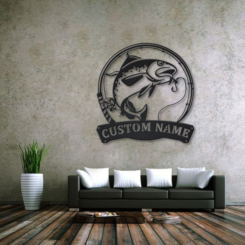 Personalized Atlantic Cod Fishing Fish Pole Metal Sign Art Custom Atlantic Cod Fishing Metal Sign Fishing Gift Decor Decoration