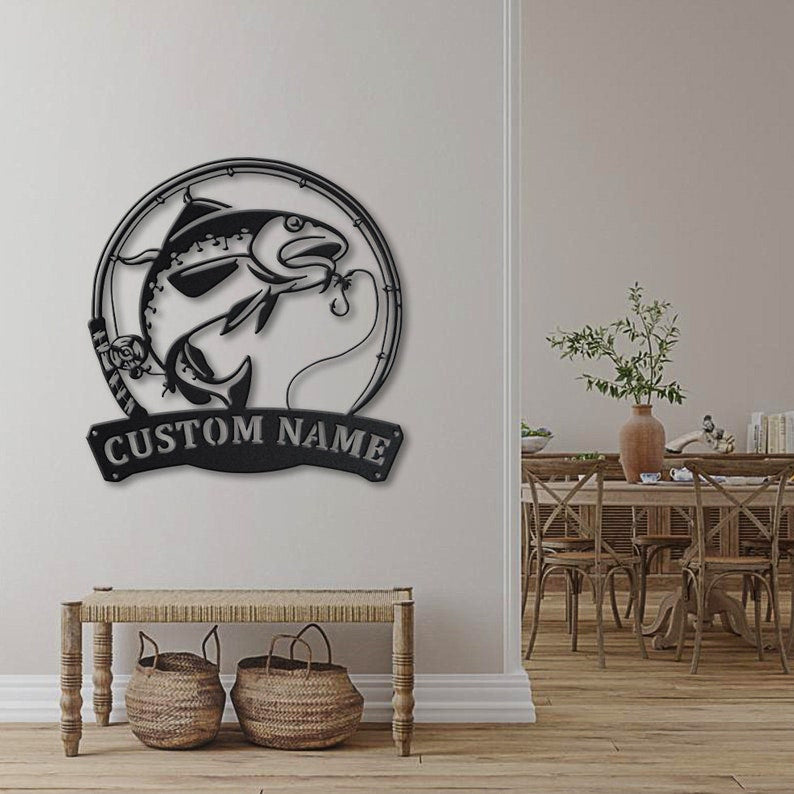 Personalized Atlantic Cod Fishing Fish Pole Metal Sign Art Custom Atlantic Cod Fishing Metal Sign Fishing Gift Decor Decoration