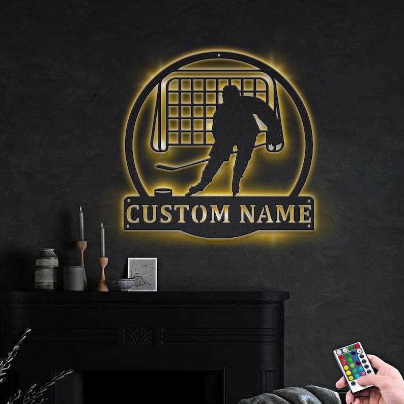 Personalized Hockey Name Metal Sign WITH LED/WITHOUT LED Lights Custom Hockey Name Metal Sign Sport Gifts Birthday Gift Hockey Sign