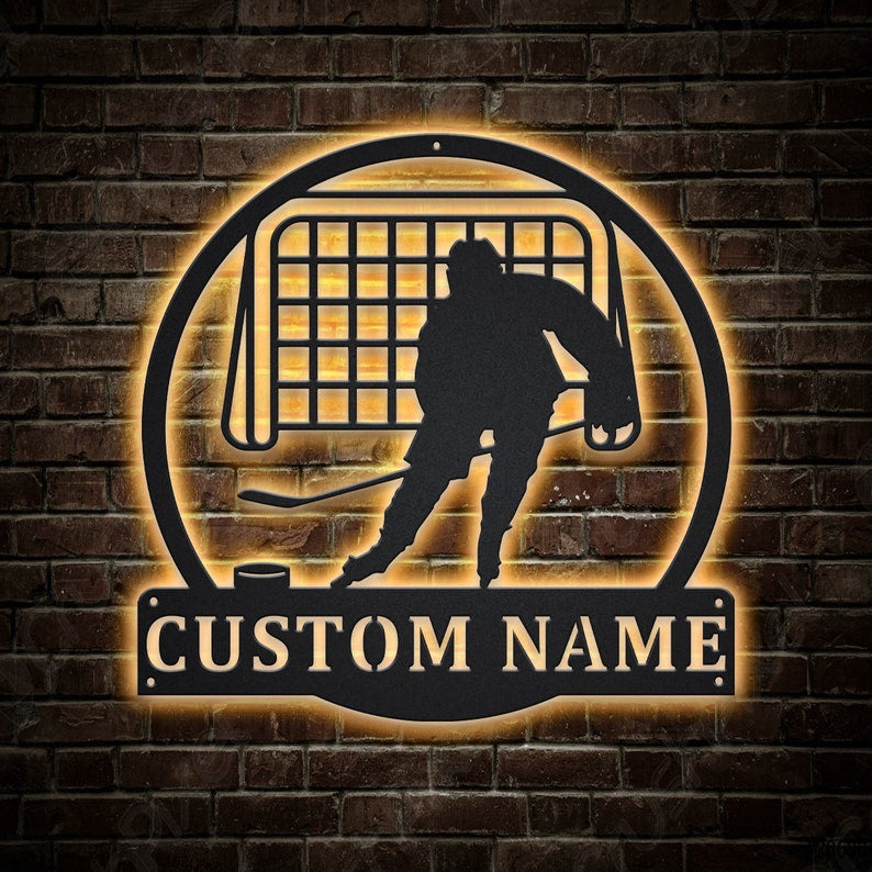 Personalized Hockey Name Metal Sign WITH LED/WITHOUT LED Lights Custom Hockey Name Metal Sign Sport Gifts Birthday Gift Hockey Sign