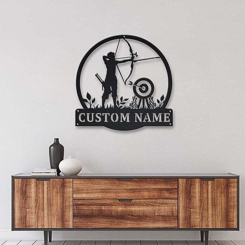 Personalized Archery Sport Monogram Metal Sign Art Custom Archery Sport Metal Sign Hobbie Gifts Sport Gift Birthday Gift