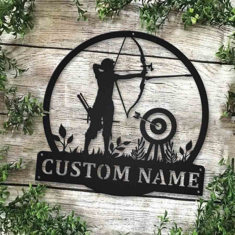 Personalized Archery Sport Monogram Metal Sign Art Custom Archery Sport Metal Sign Hobbie Gifts Sport Gift Birthday Gift