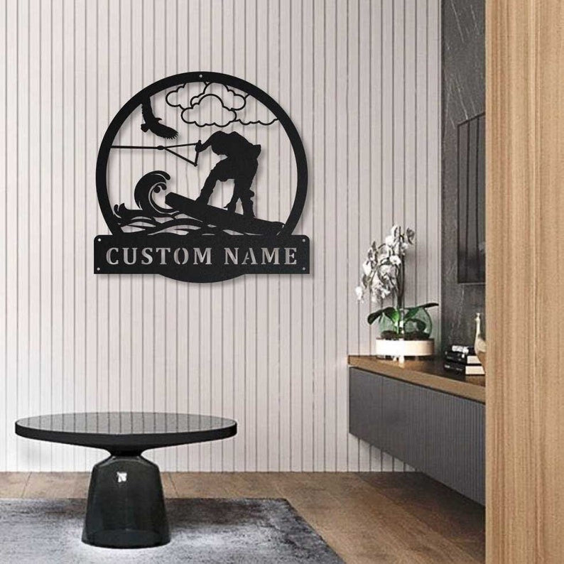 Wakeboarding Monogram Metal Sign Art Metal Wall Art Wakeboarding Antler Decor Wakeboarding Metal Sign Housewarming Outdoor Metal