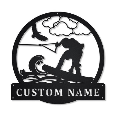 Wakeboarding Monogram Metal Sign Art Metal Wall Art Wakeboarding Antler Decor Wakeboarding Metal Sign Housewarming Outdoor Metal