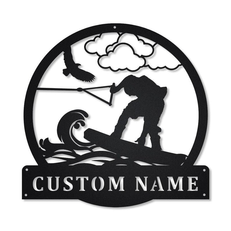 Wakeboarding Monogram Metal Sign Art Metal Wall Art Wakeboarding Antler Decor Wakeboarding Metal Sign Housewarming Outdoor Metal
