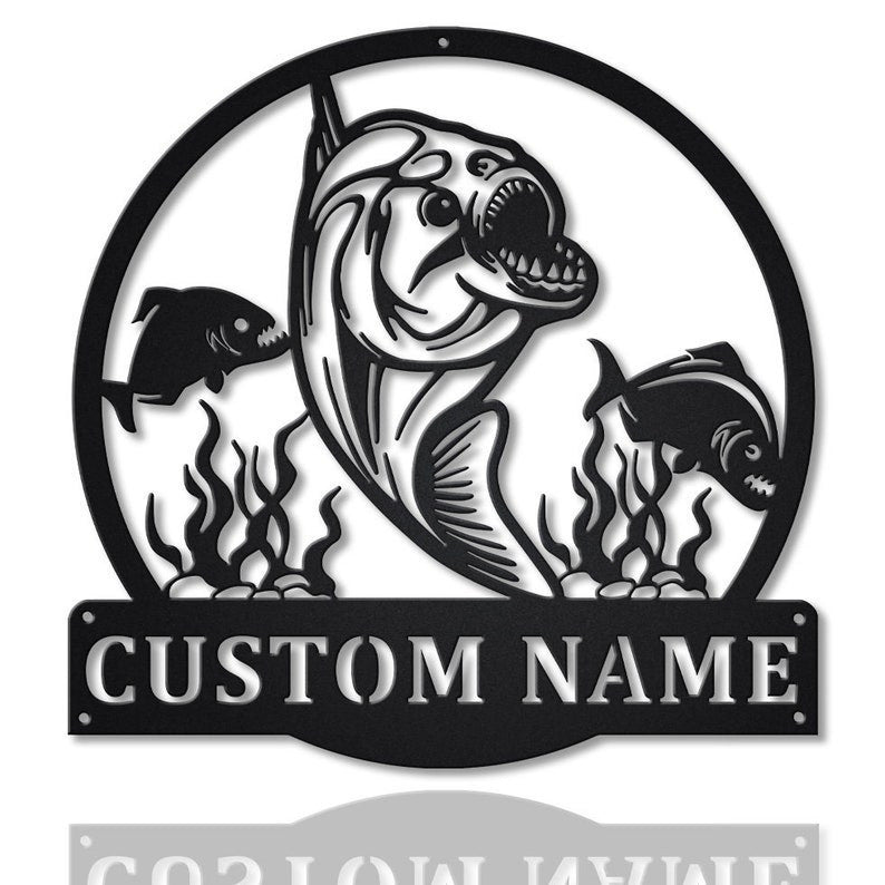 Personalized Piranha Fishing Monogram Metal Sign WITH LED/WITHOUT LED Lights Custom Piranha Fishing Metal Sign Fishing Gifts