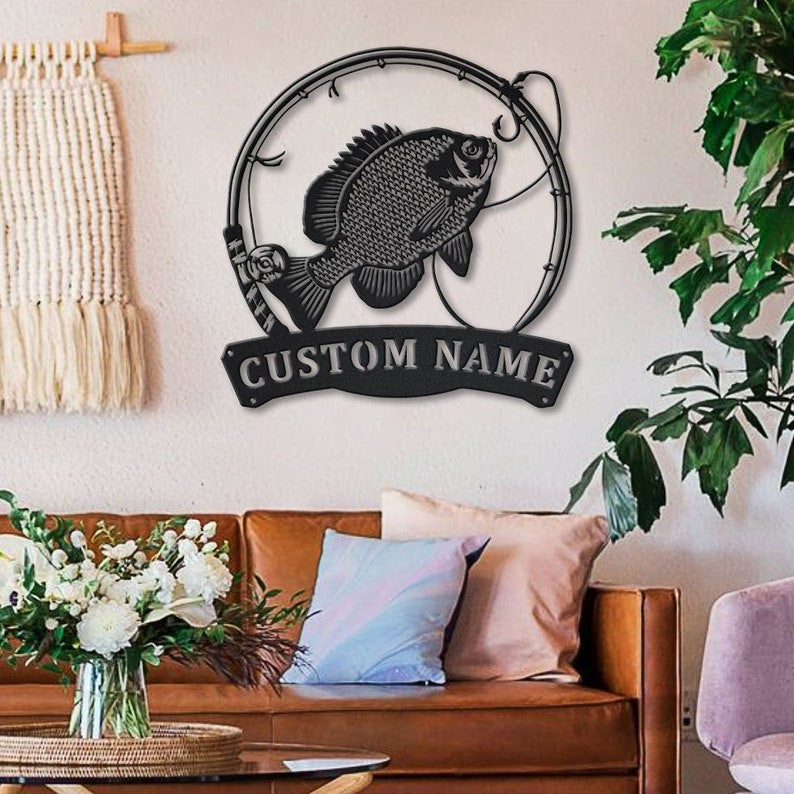 Personalized Bluegill Fishing Fish Pole Metal Sign Art Custom Bluegill Fishing Metal Sign Bluegill Fishing Gift Decor Decoration