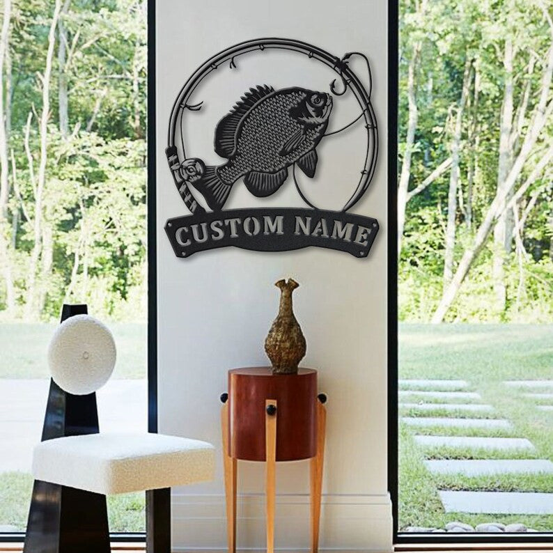 Personalized Bluegill Fishing Fish Pole Metal Sign Art Custom Bluegill Fishing Metal Sign Bluegill Fishing Gift Decor Decoration