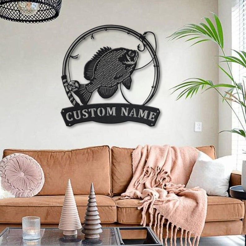 Personalized Bluegill Fishing Fish Pole Metal Sign Art Custom Bluegill Fishing Metal Sign Bluegill Fishing Gift Decor Decoration
