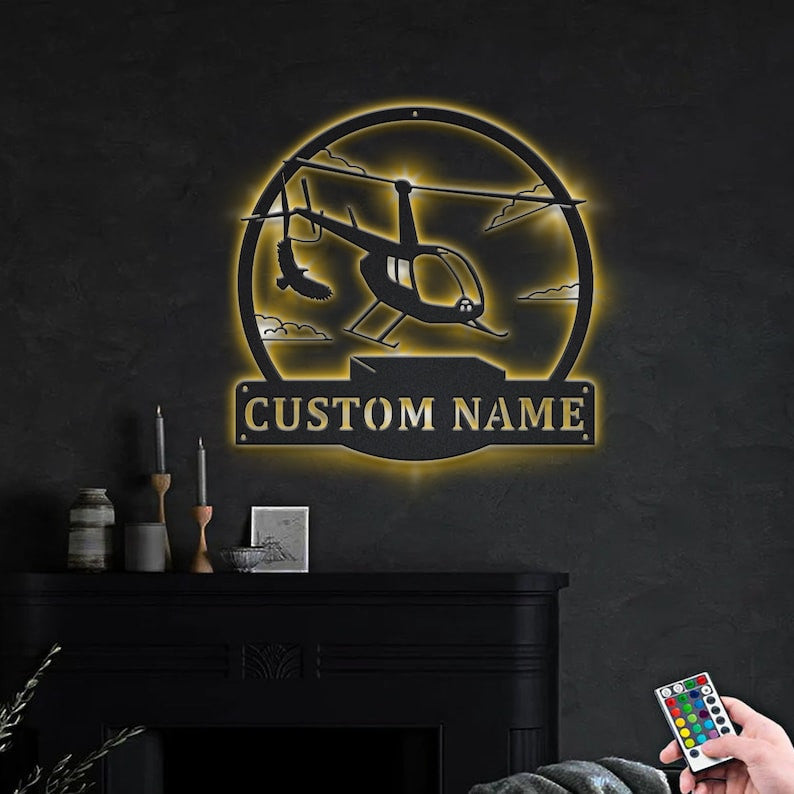 Personalized Helicopter Metal Sign WITH LED/WITHOUT LED Lights v2 Custom Helicopter Metal Sign Hobbie Gifts Birthday Gift Helicopter Sign
