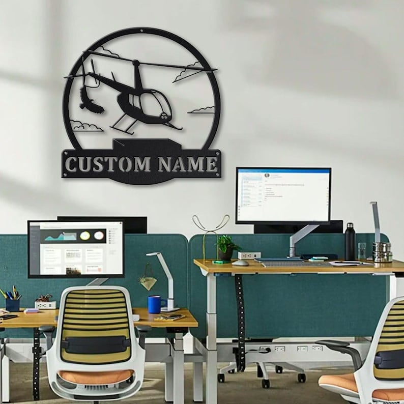 Personalized Helicopter Metal Sign WITH LED/WITHOUT LED Lights v2 Custom Helicopter Metal Sign Hobbie Gifts Birthday Gift Helicopter Sign