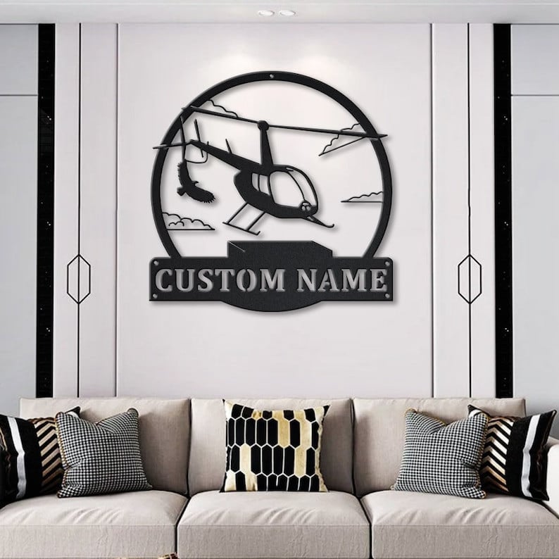 Personalized Helicopter Metal Sign WITH LED/WITHOUT LED Lights v2 Custom Helicopter Metal Sign Hobbie Gifts Birthday Gift Helicopter Sign