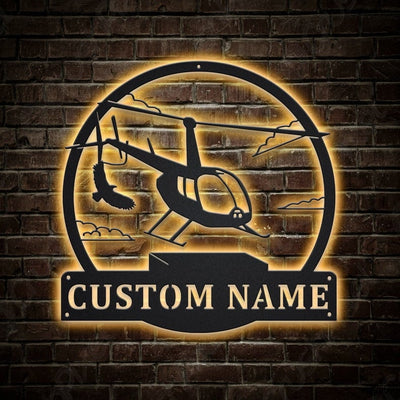 Personalized Helicopter Metal Sign WITH LED/WITHOUT LED Lights v2 Custom Helicopter Metal Sign Hobbie Gifts Birthday Gift Helicopter Sign