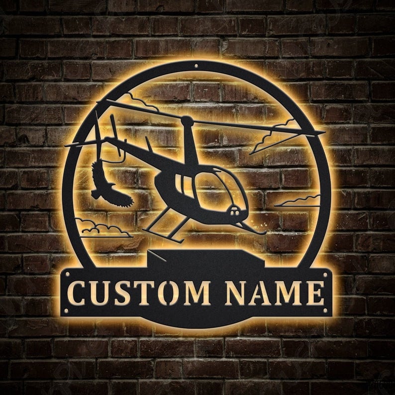Personalized Helicopter Metal Sign WITH LED/WITHOUT LED Lights v2 Custom Helicopter Metal Sign Hobbie Gifts Birthday Gift Helicopter Sign