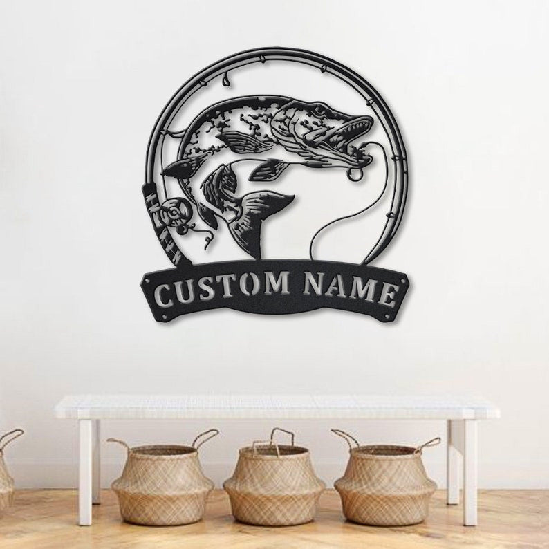 Personalized Northern Pike Fish Pole Metal Sign Art Custom Northern Pike Fishing Metal Sign Fishing Gifts Funny Northern Pike Gift