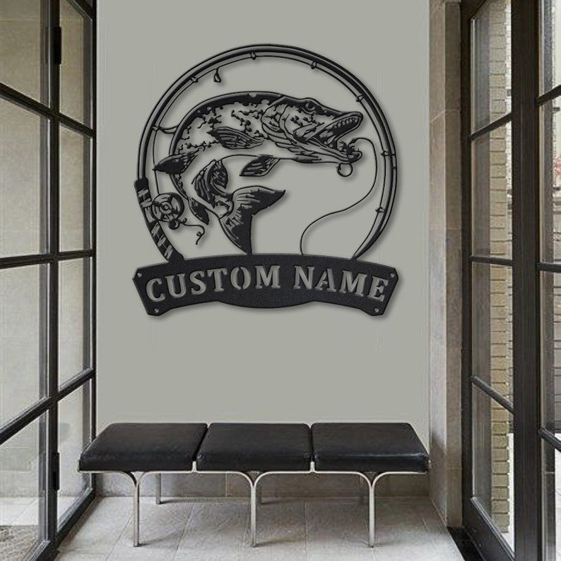 Personalized Northern Pike Fish Pole Metal Sign Art Custom Northern Pike Fishing Metal Sign Fishing Gifts Funny Northern Pike Gift