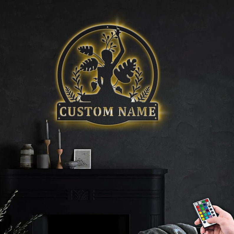 Personalized Yoga Meditation Metal Sign WITH LED/WITHOUT LED Lights v4 Custom Yoga Metal Sign Hobbie Gifts Yoga Meditation Custom Home Decor
