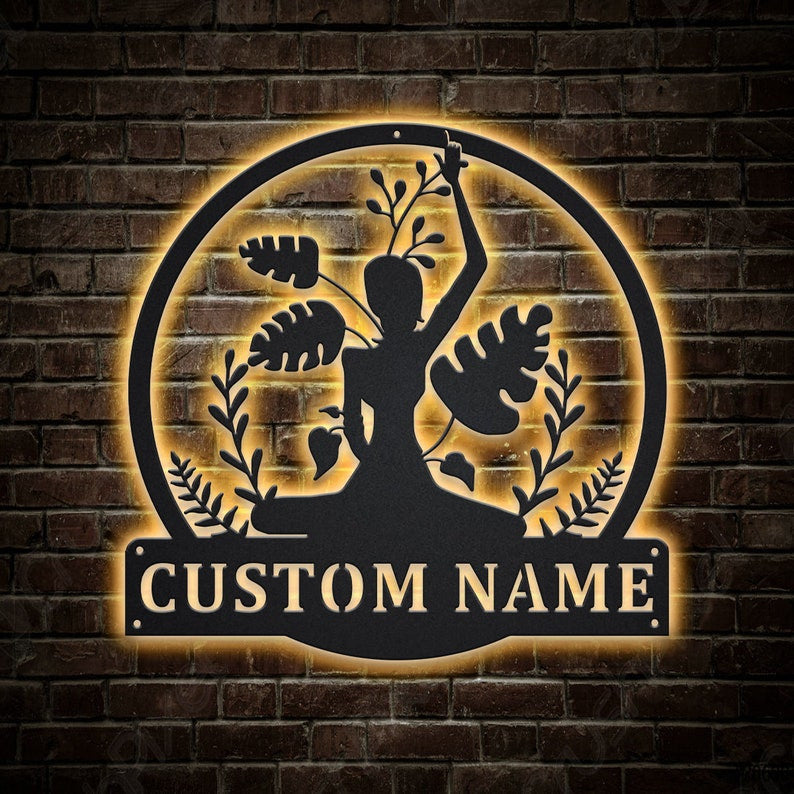 Personalized Yoga Meditation Metal Sign WITH LED/WITHOUT LED Lights v4 Custom Yoga Metal Sign Hobbie Gifts Yoga Meditation Custom Home Decor