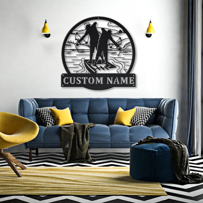 Personalized Bowfishing Father And Son Monogram Metal Sign Art ,Custom Bowfishing Metal Sign, Hunting Lover Sign Decoration For Living Room