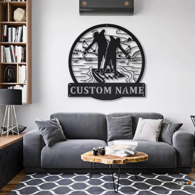 Personalized Bowfishing Father And Son Monogram Metal Sign Art ,Custom Bowfishing Metal Sign, Hunting Lover Sign Decoration For Living Room